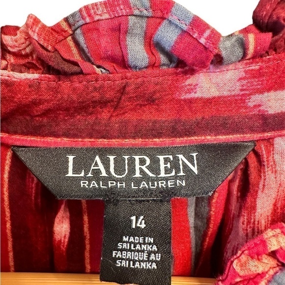 Lauren Ralph Lauren Ikat Print Tiered Ruffle Dress Boho Maxi Mini Red LongSleeve - Picture 4 of 7